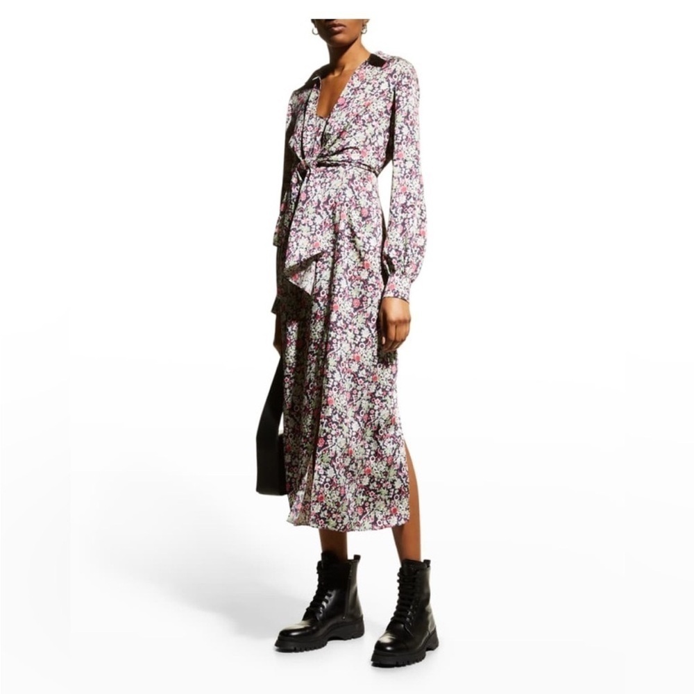 $395 Cinq A Sept Women's Blue Multi Quin Floral Print Long Sleeve Dress Size 8